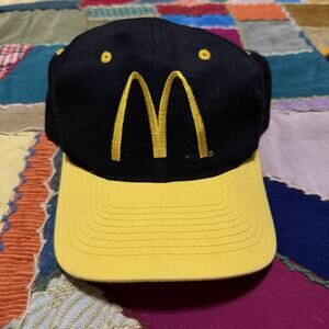 Vintage McDonald’s Snapback Hat / Cap Black + Yellow Big M Basic Logo Employee